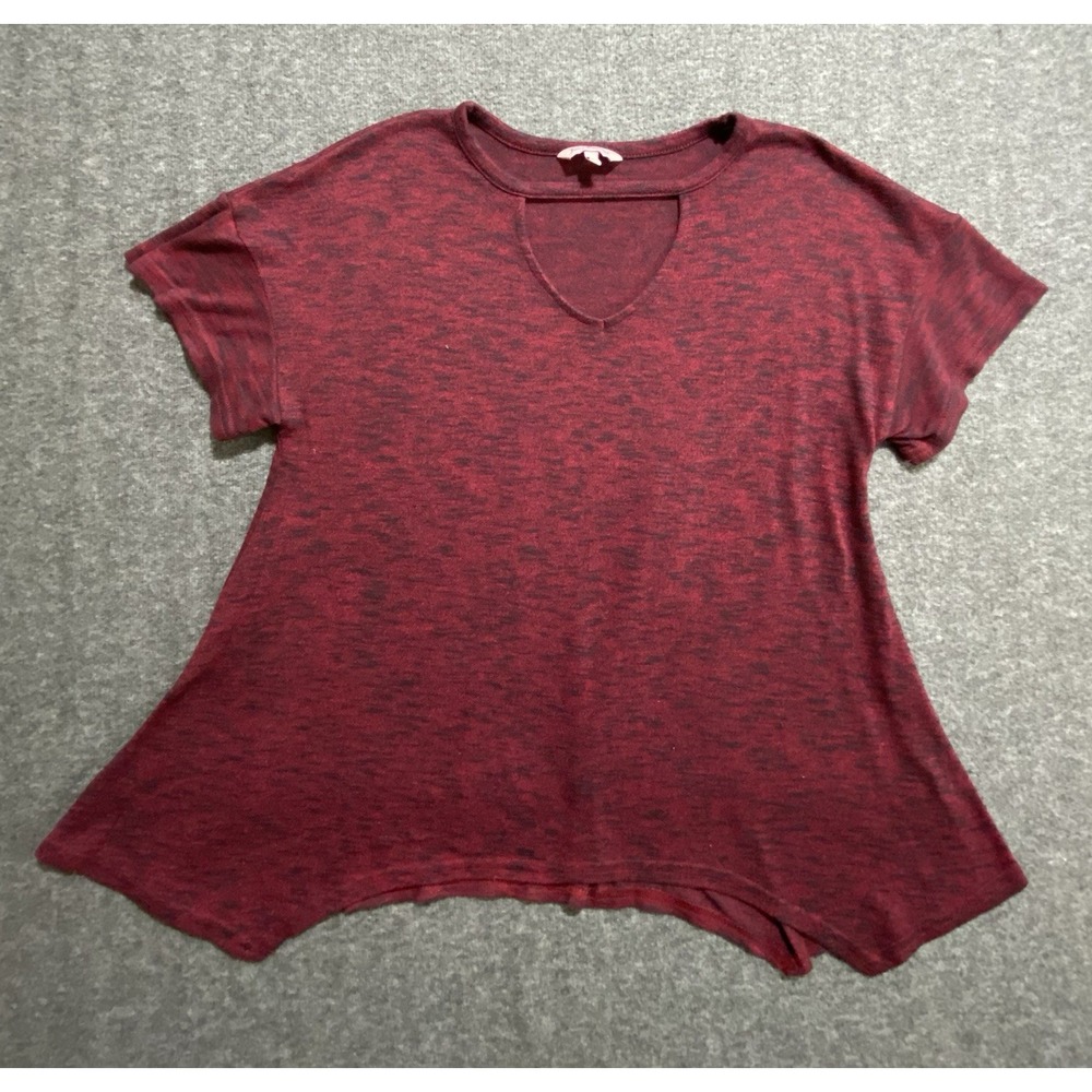 JUICY COUTURE Stretch Knit Heather Red TOP! Scalloped Hem PEEK A BOO Size S